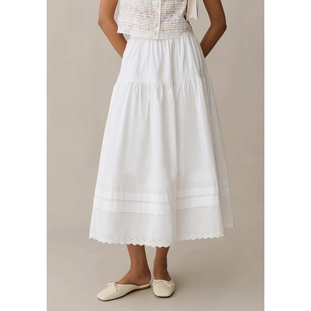 NWT o.p.t Beth Eyelet Detail Cotton Maxi Skirt in White - Size 10